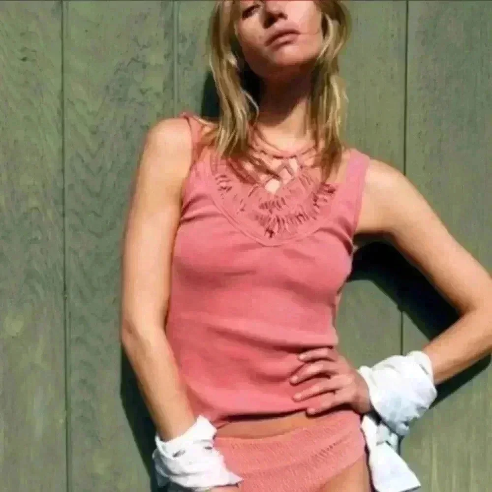 New! Free People we the free Thalia Crochet Neck Tank Top Coral NWT Size M